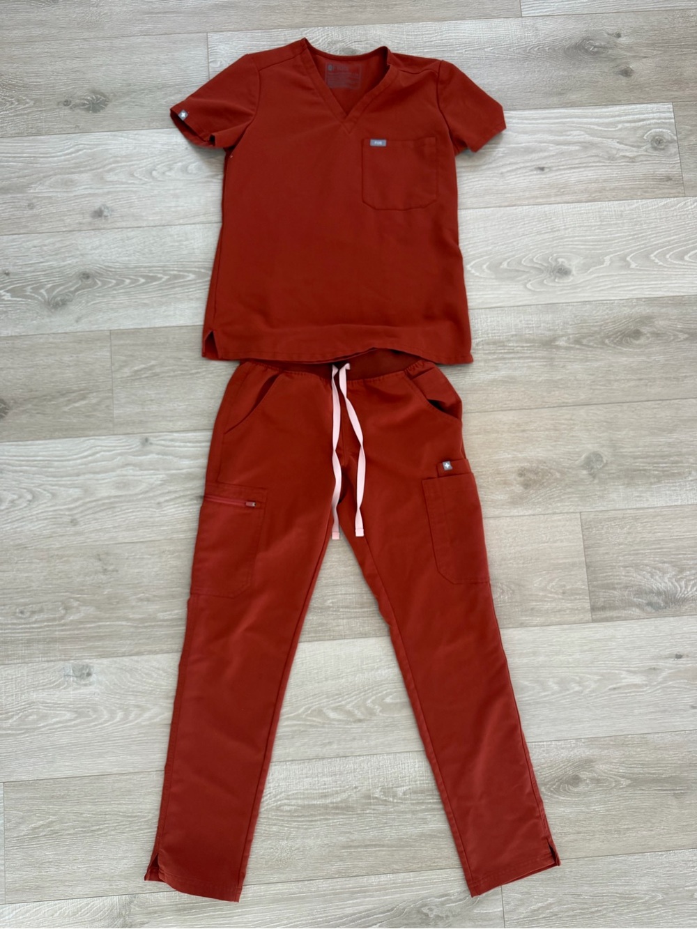 Figs Technical Collection Scrubs Set in Rust Orange XS